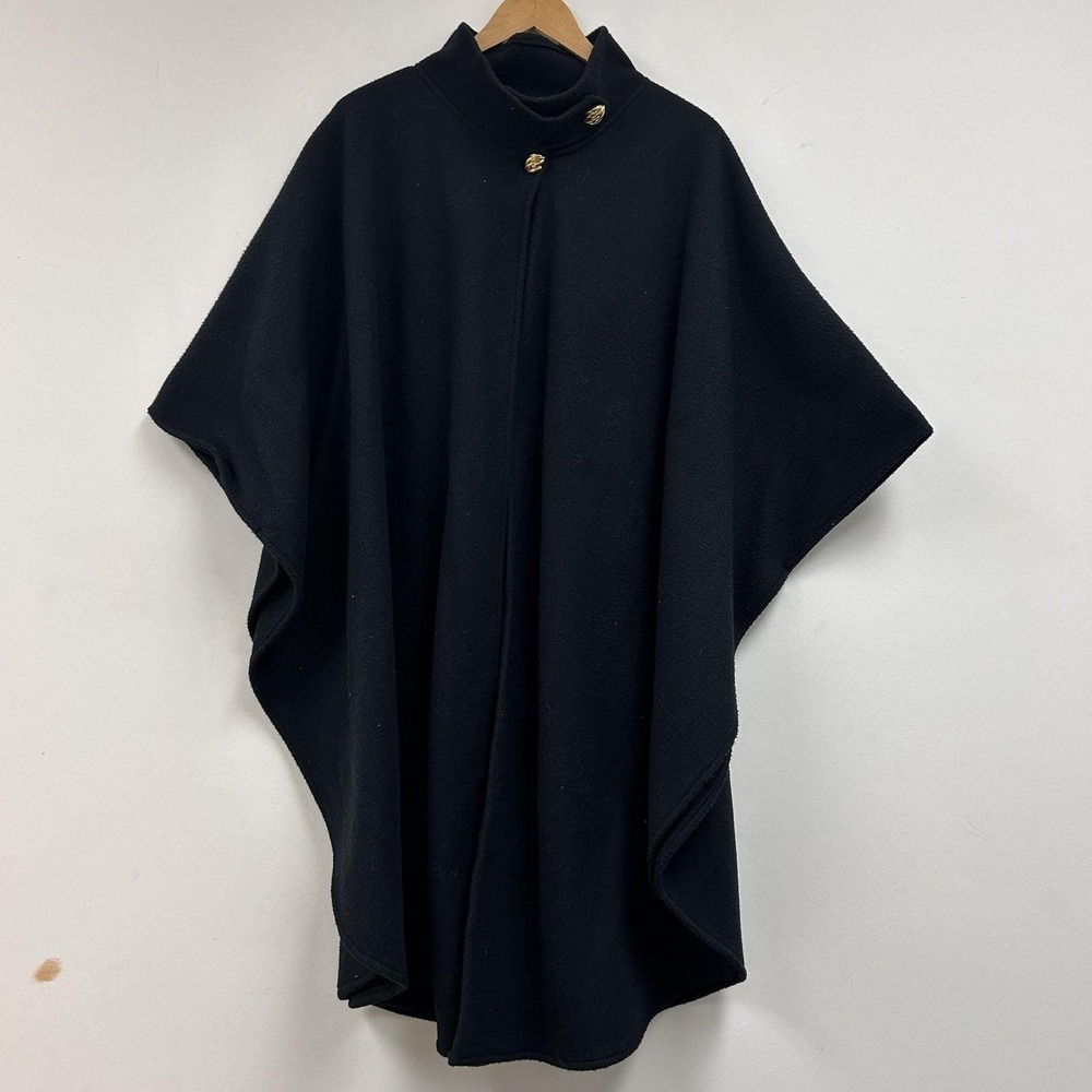 Vintage Collectif Cape Poncho Womens One Size Black Fleece Collared Mid Length